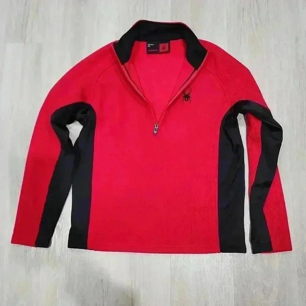 Spyder Men's Colorblock Fleece Long Sleeve Half Zip Jacket Red Black Size Medium